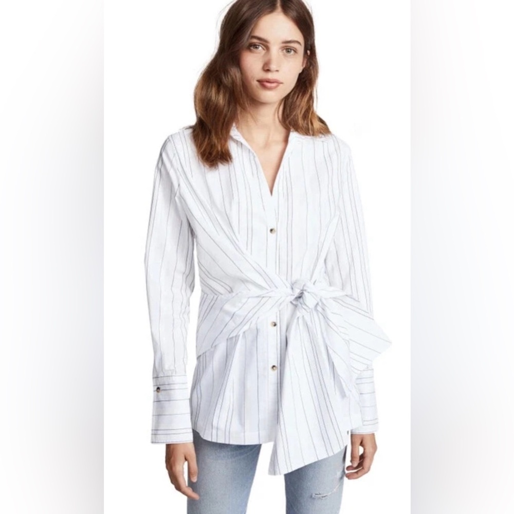 BROCHU WALKER Striped White button down crewe wrap top size medium